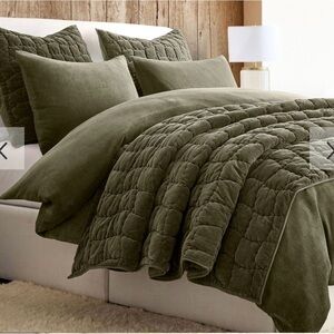 Pottery Barn Cozy Cloud Shams Standard 1 Quilted 2 Smooth Chenille Loden Set 3